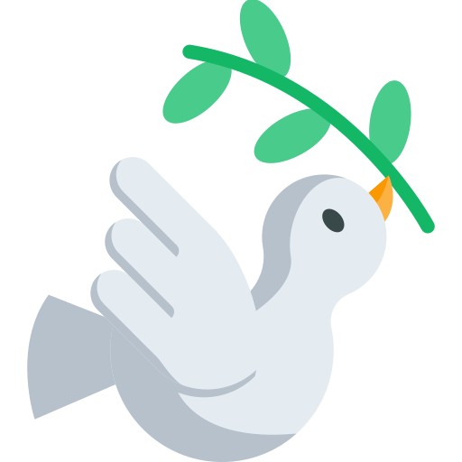 Eine Taube mit einem Feigenblatt im Schnabel. Symbol fÃ¼r fnordkollektivs Werte der Gewaltfreiheit und Ethik.